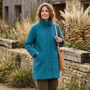 Liv by Habitat Clothes Teal Blue Geometric Quilted Funnel Neck Jacket - Size M